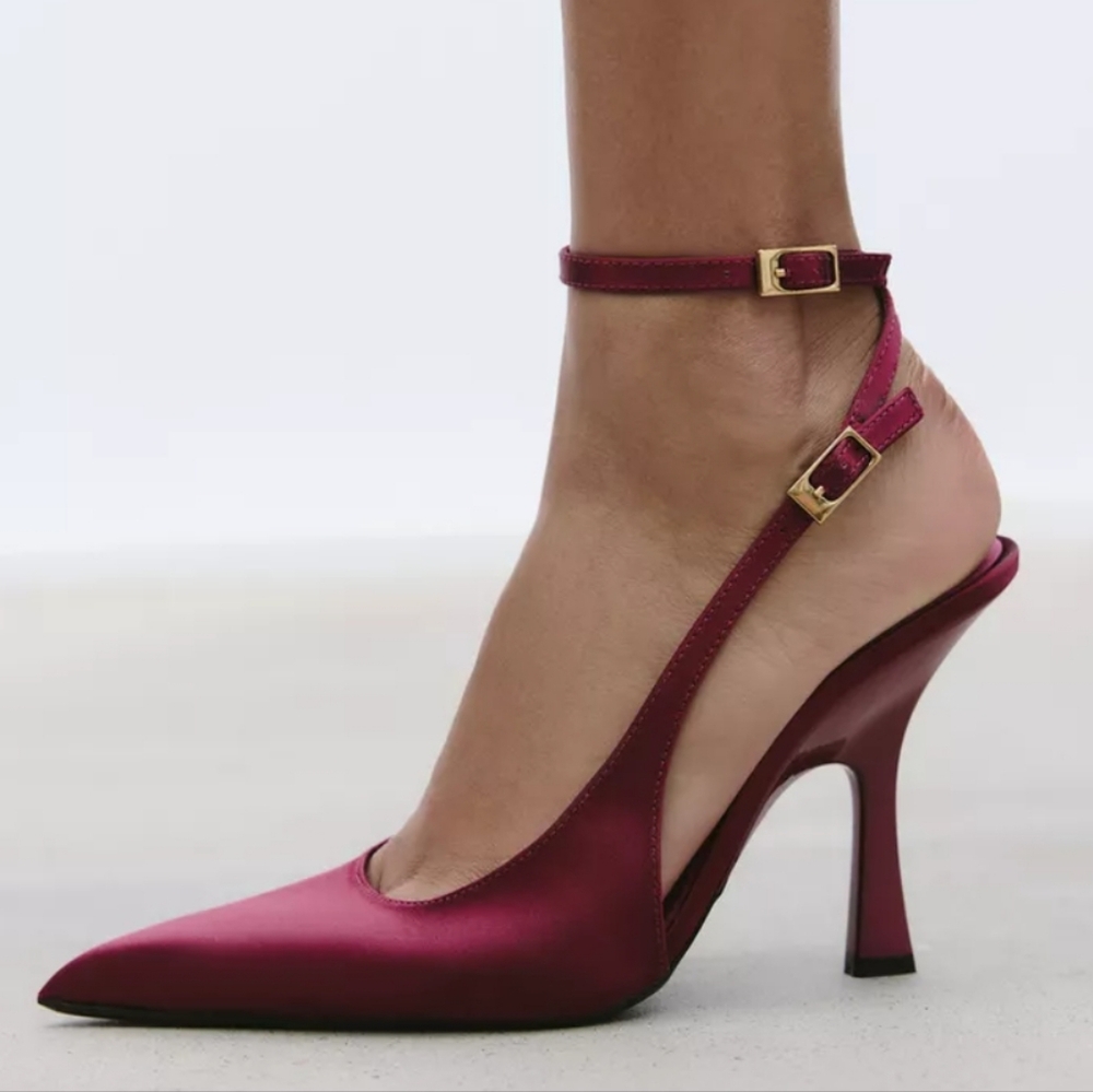 Burgundy Satin Slingback Heels